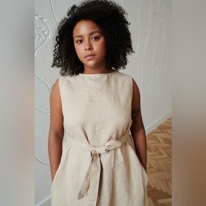 Linenfox Nida Linen Tie Dress XS in Beige | Excellent Condition